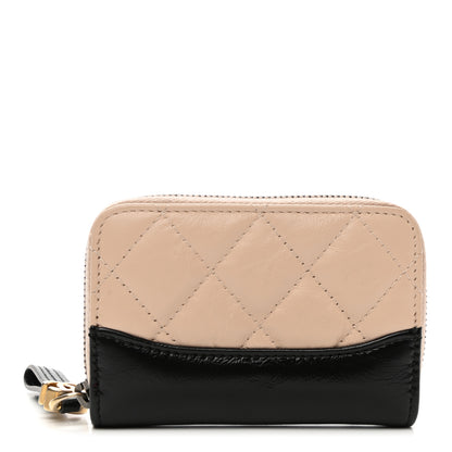 Chanel Aged Calfskin Quilted Gabrielle Zip Around Coin Purse Wallet Beige Black 1 of 7