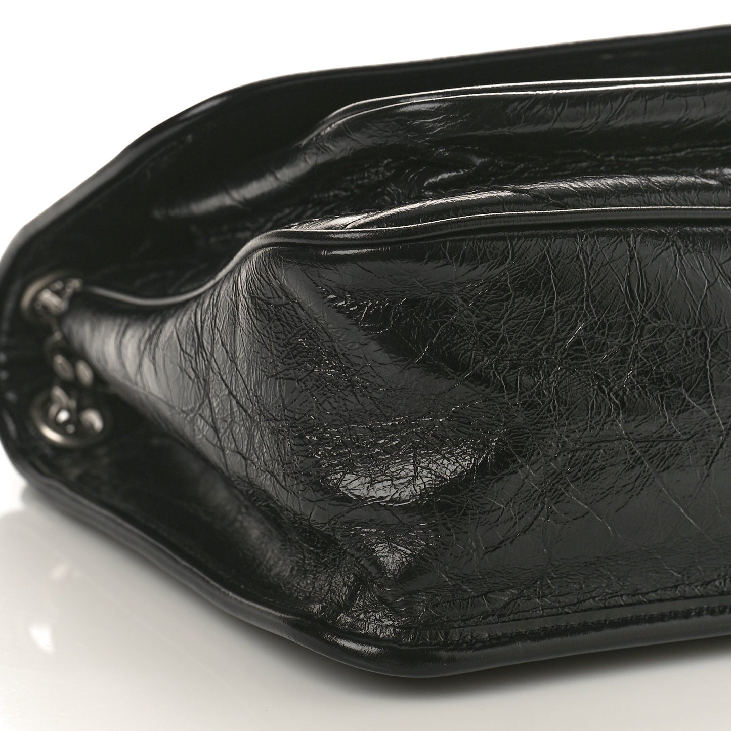 Crinkled Calfskin Matelasse Monogram Medium Niki Chain Satchel Black