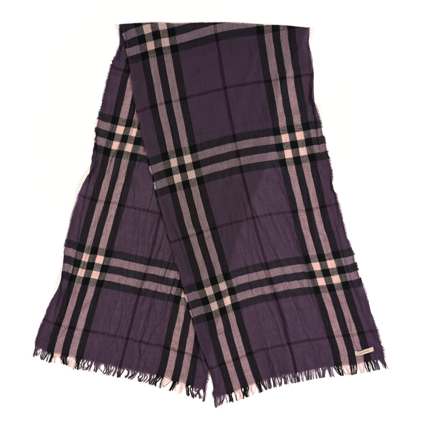 Wool Silk Gauze Giant Check Scarf Purple