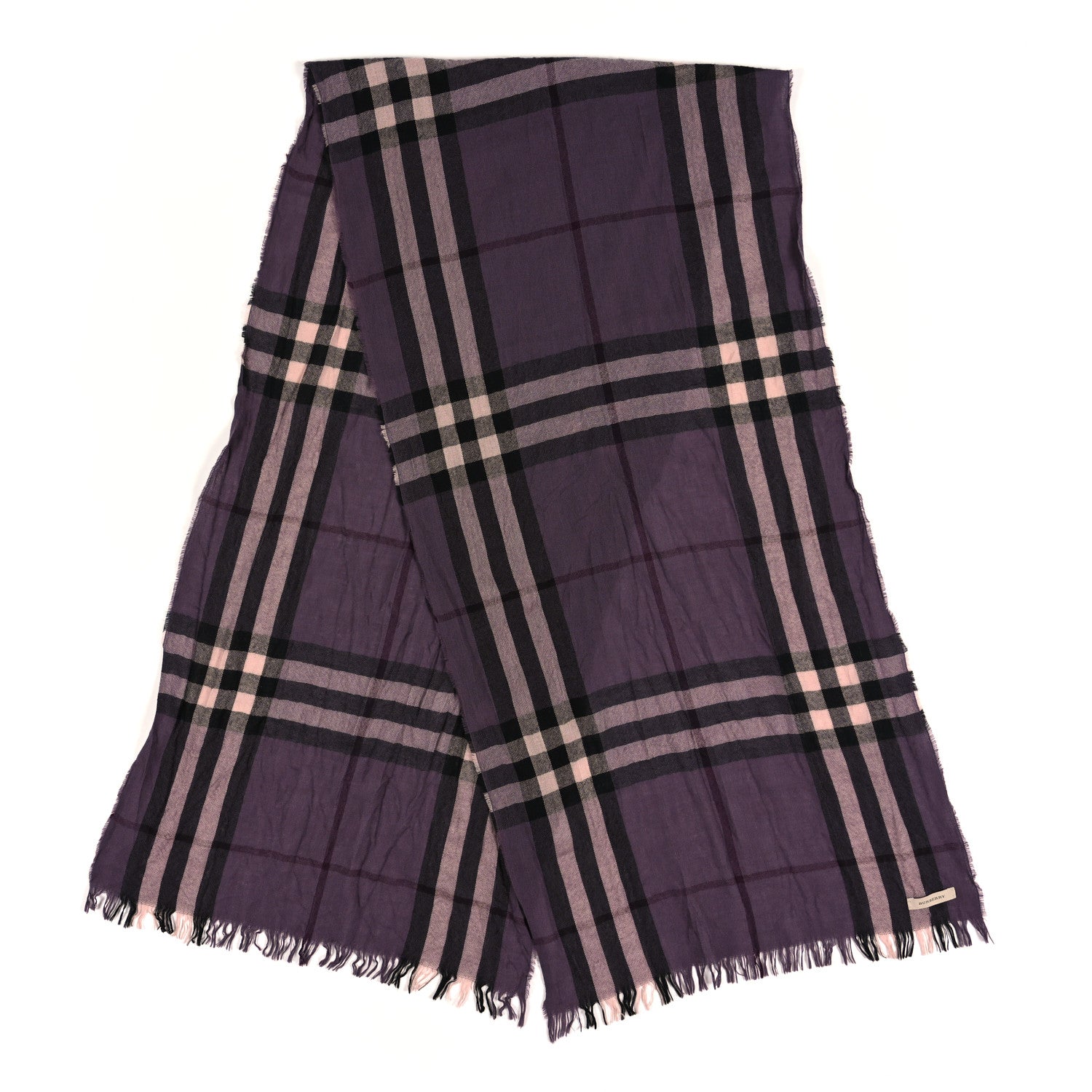 Burberry Wool Silk Gauze Giant Check Scarf Purple 2 of 4