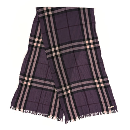 Burberry Wool Silk Gauze Giant Check Scarf Purple 2 of 4