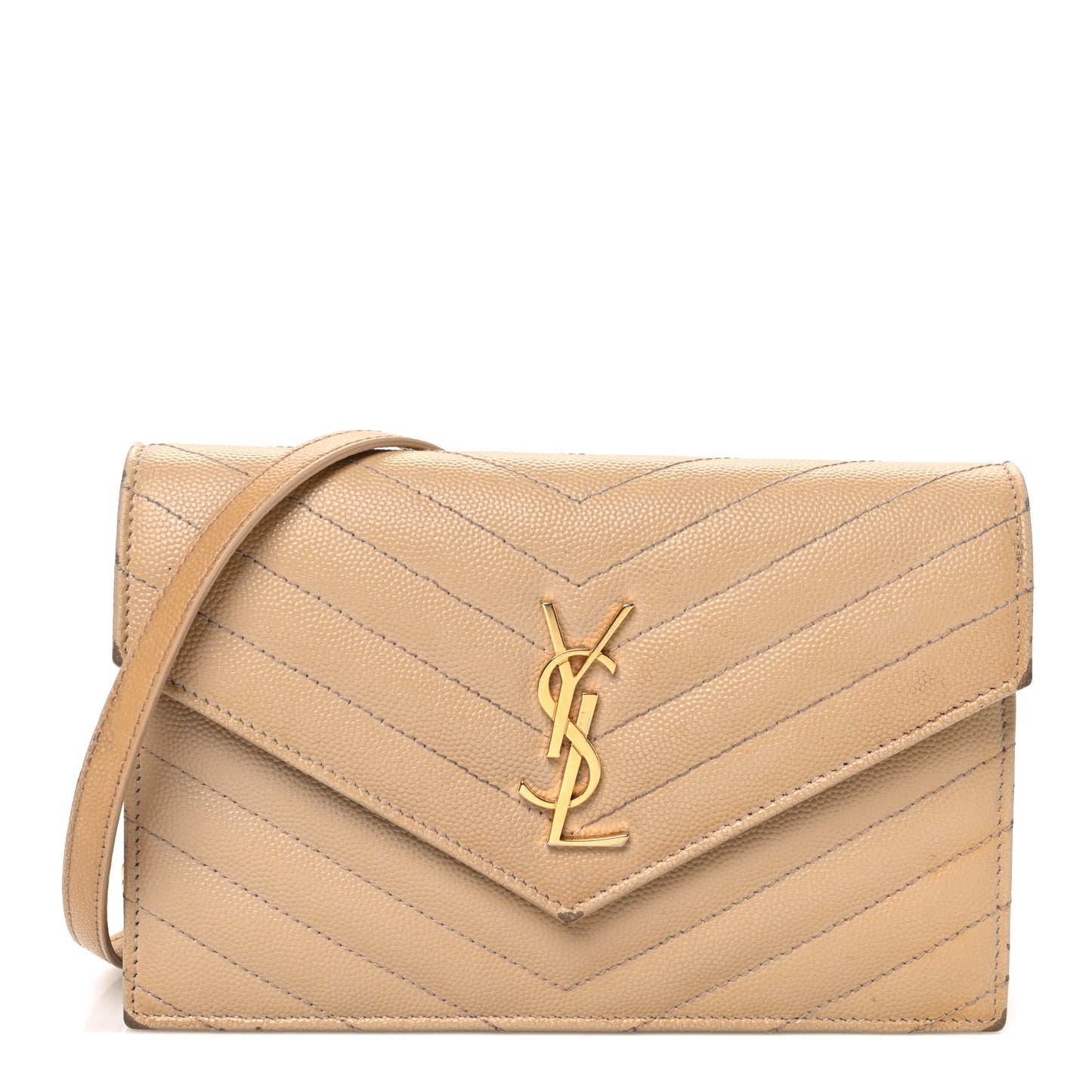 Grain De Poudre Matelasse Chevron Monogram Envelope Chain Wallet Nude Powder