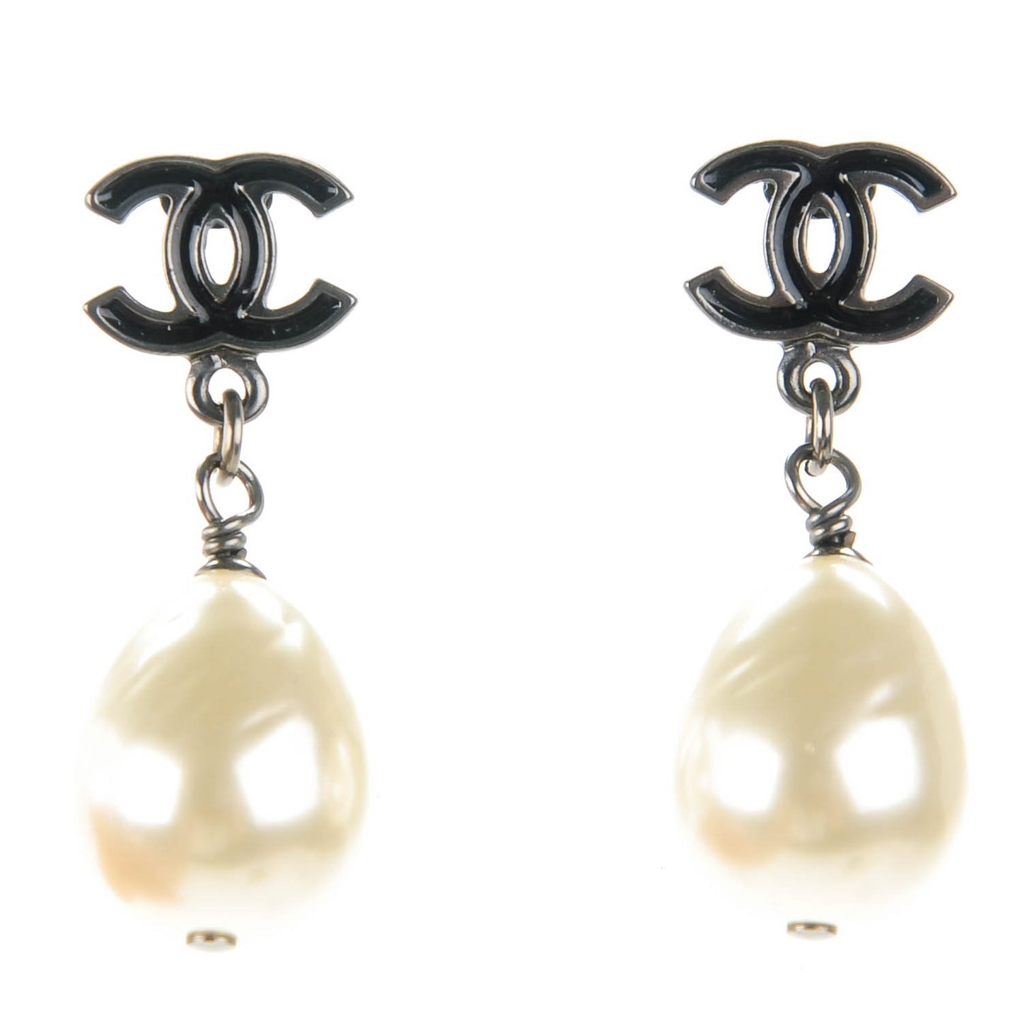 Enamel CC Pearl Dangle Earrings Black
