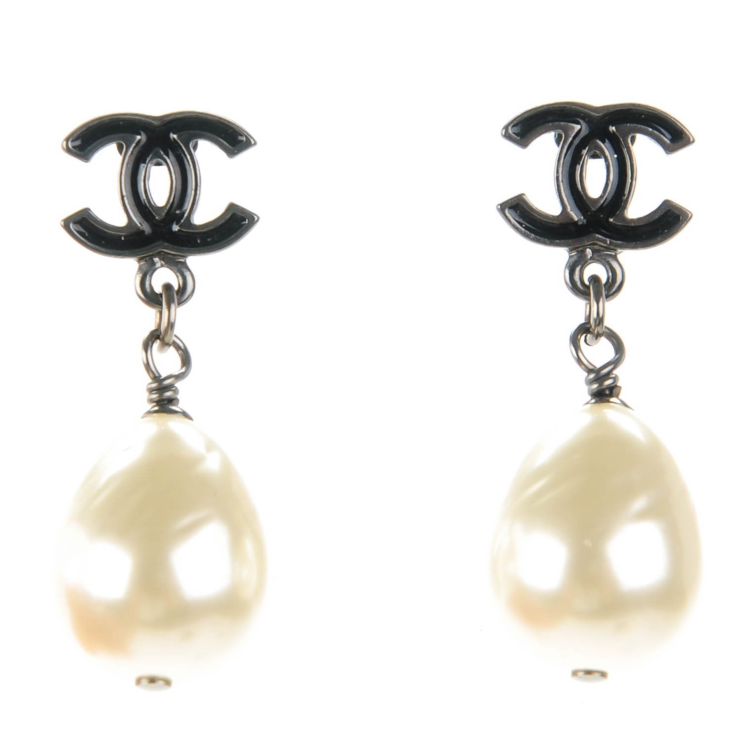 Chanel Enamel CC Pearl Dangle Earrings Black 1 of 4