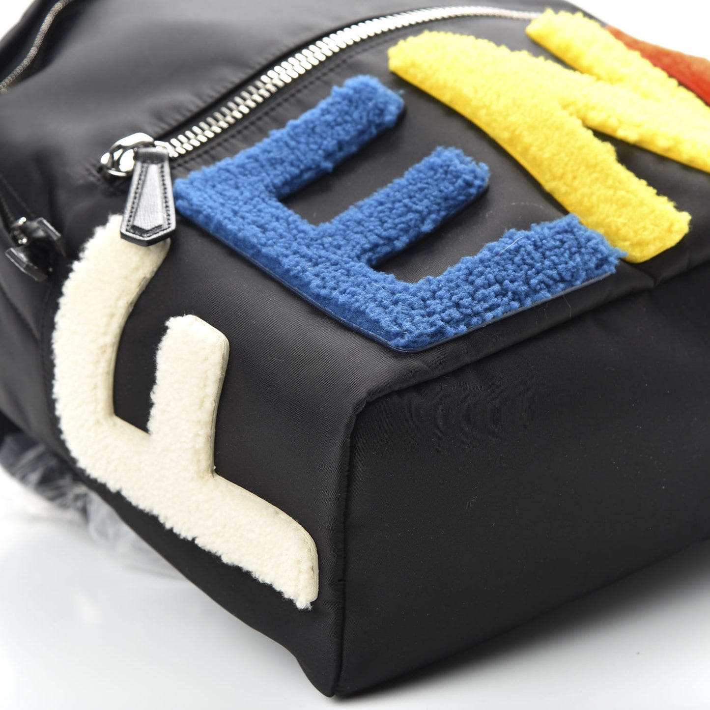 Nylon Shearling Block Letter Backpack Black