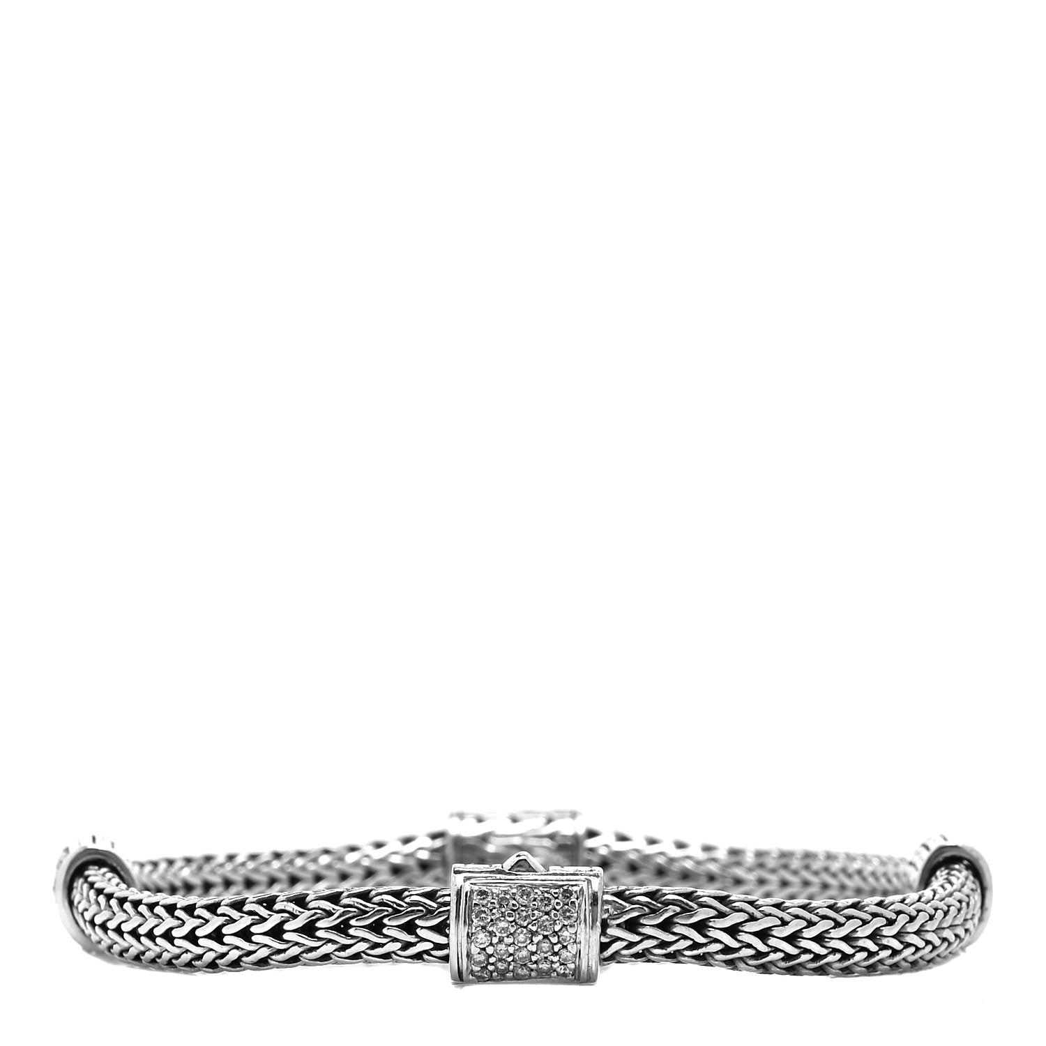 John Hardy Sterling Silver 18K Yellow Gold Diamond Classic Chain Station Bracelet 1 of 5