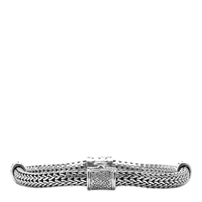 John Hardy Sterling Silver 18K Yellow Gold Diamond Classic Chain Station Bracelet 1 of 5