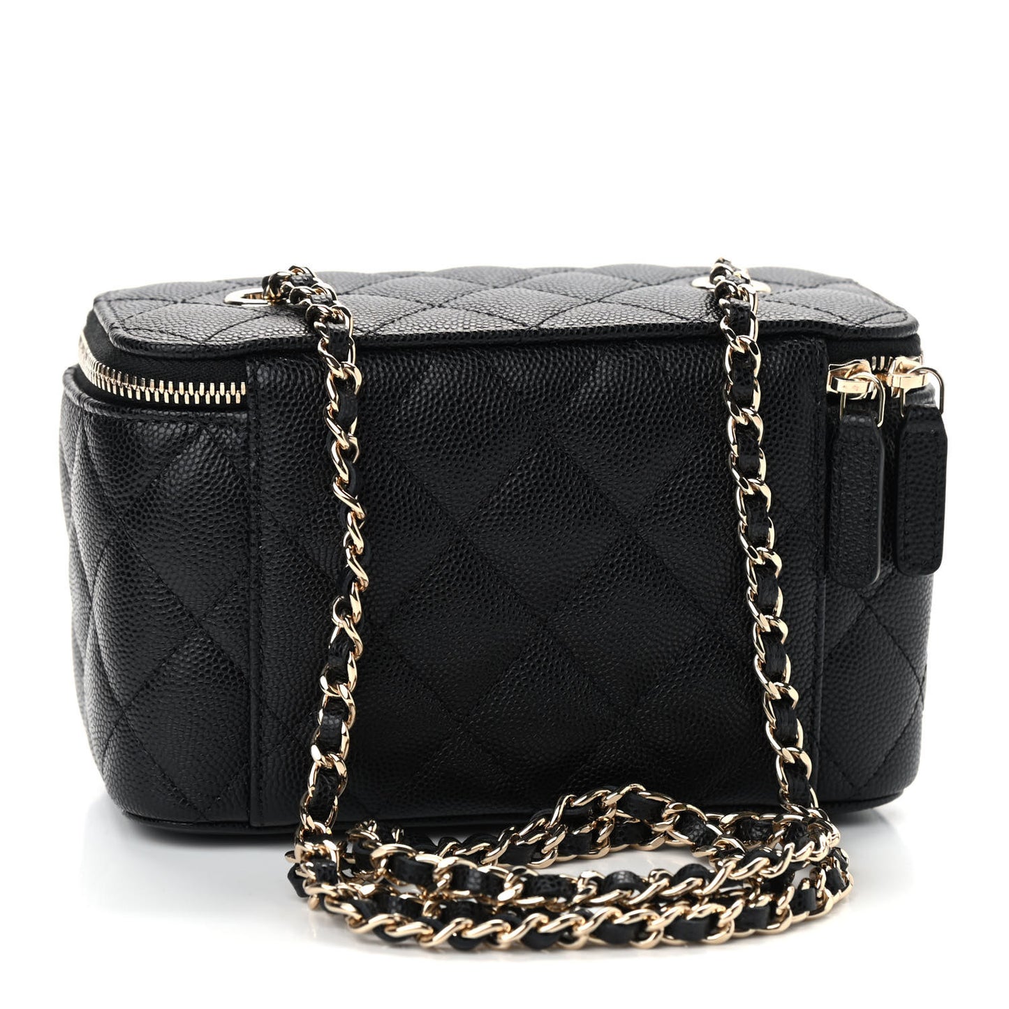 Caviar Quilted Small Vanity Case With Chain Black