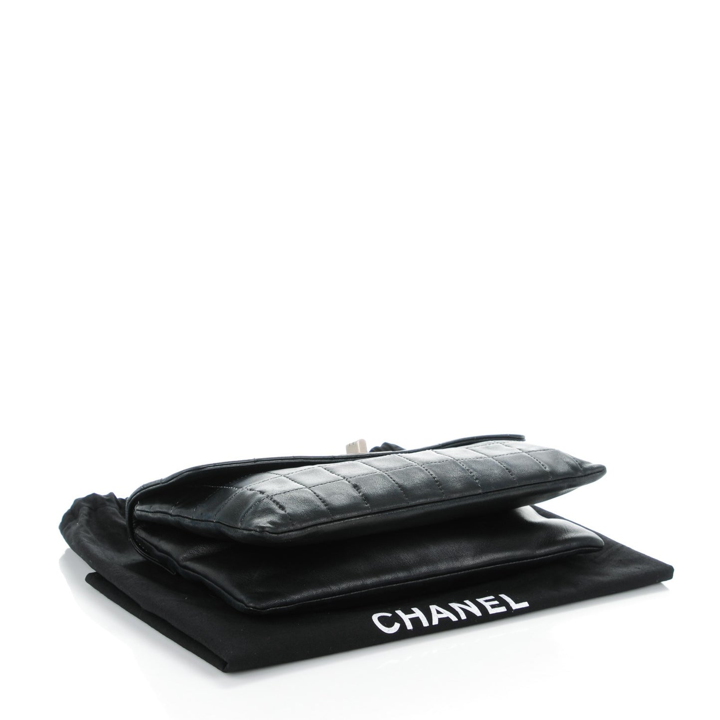 Lambskin Square Stitched Flap Black