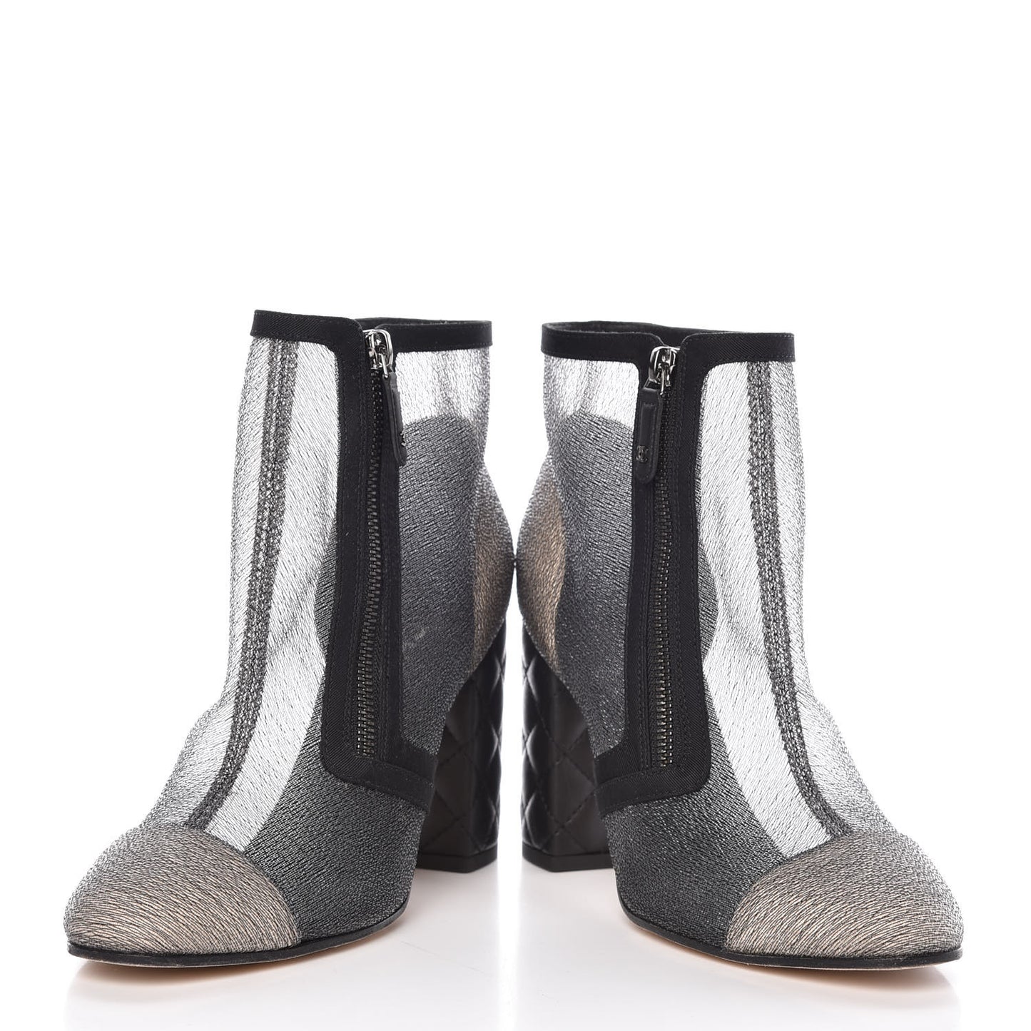 Mesh Grosgrain Cap Toe Short Boots 38.5 Grey Black