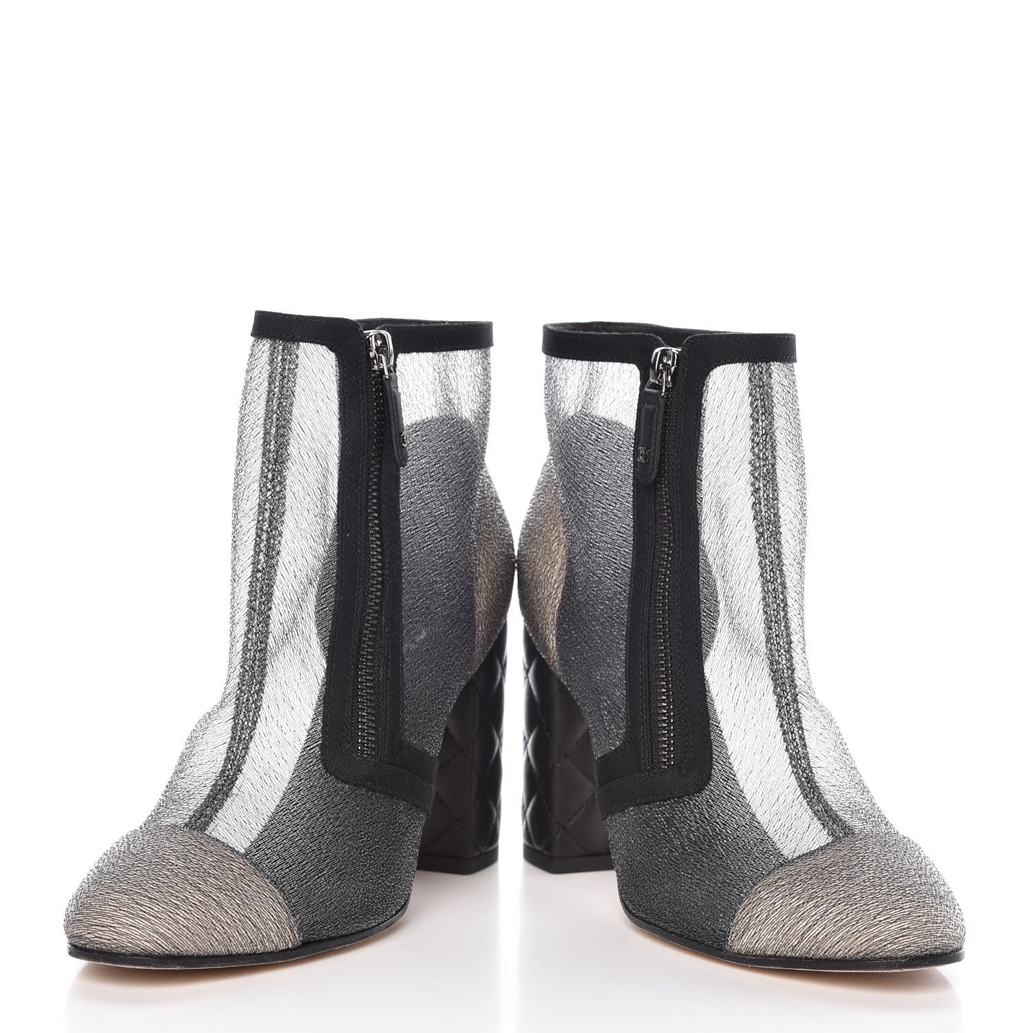 Chanel Mesh Grosgrain Cap Toe Short Boots 38.5 Grey Black 6 of 14