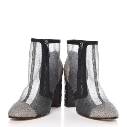Chanel Mesh Grosgrain Cap Toe Short Boots 38.5 Grey Black 6 of 14