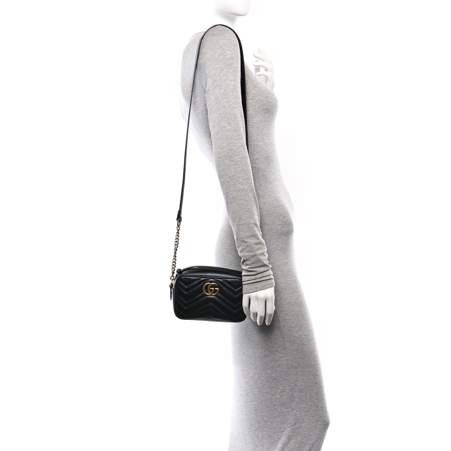 Calfskin Matelasse Mini GG Marmont Chain Shoulder Bag Black