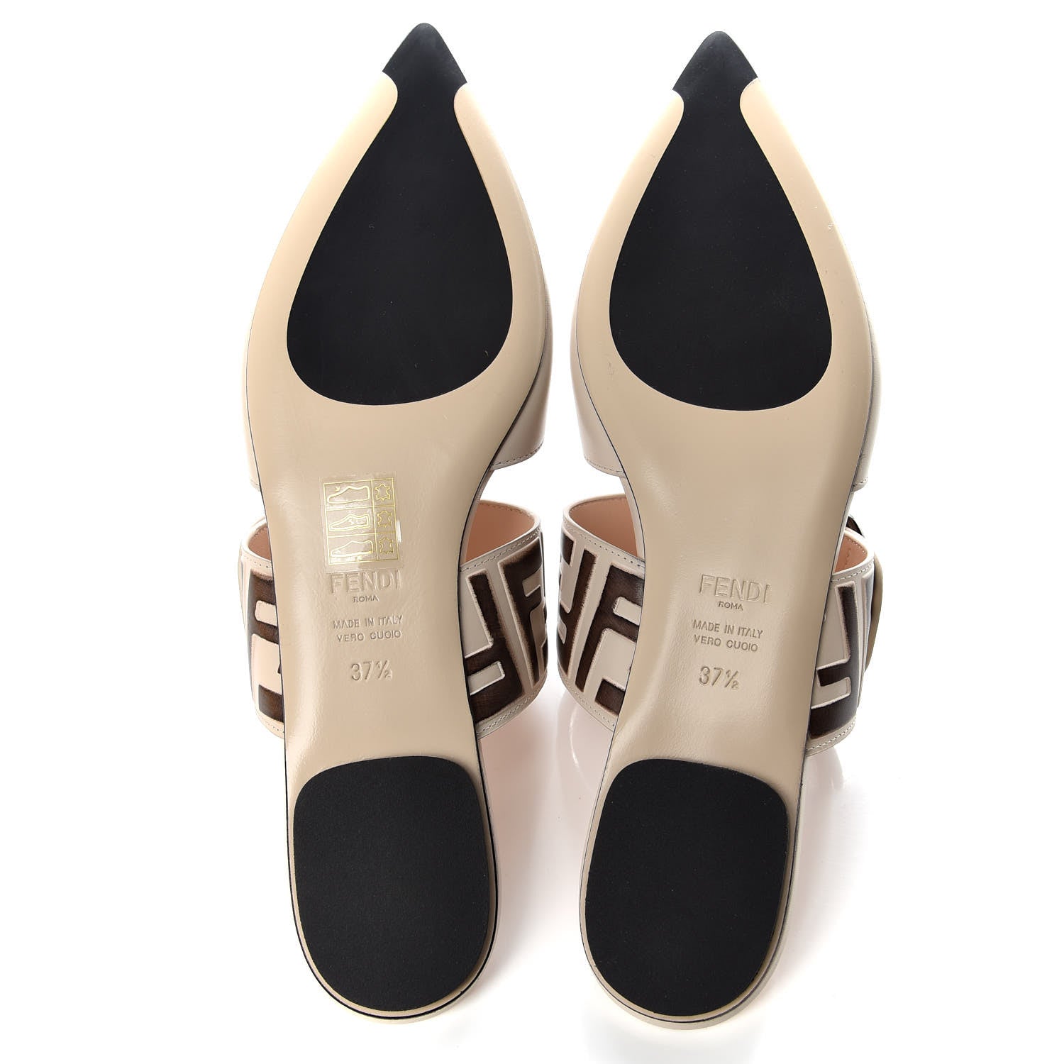 Fendi Vitello FF Embossed Buckle Flat Mules 37.5 Camelia Moresco 5 of 8