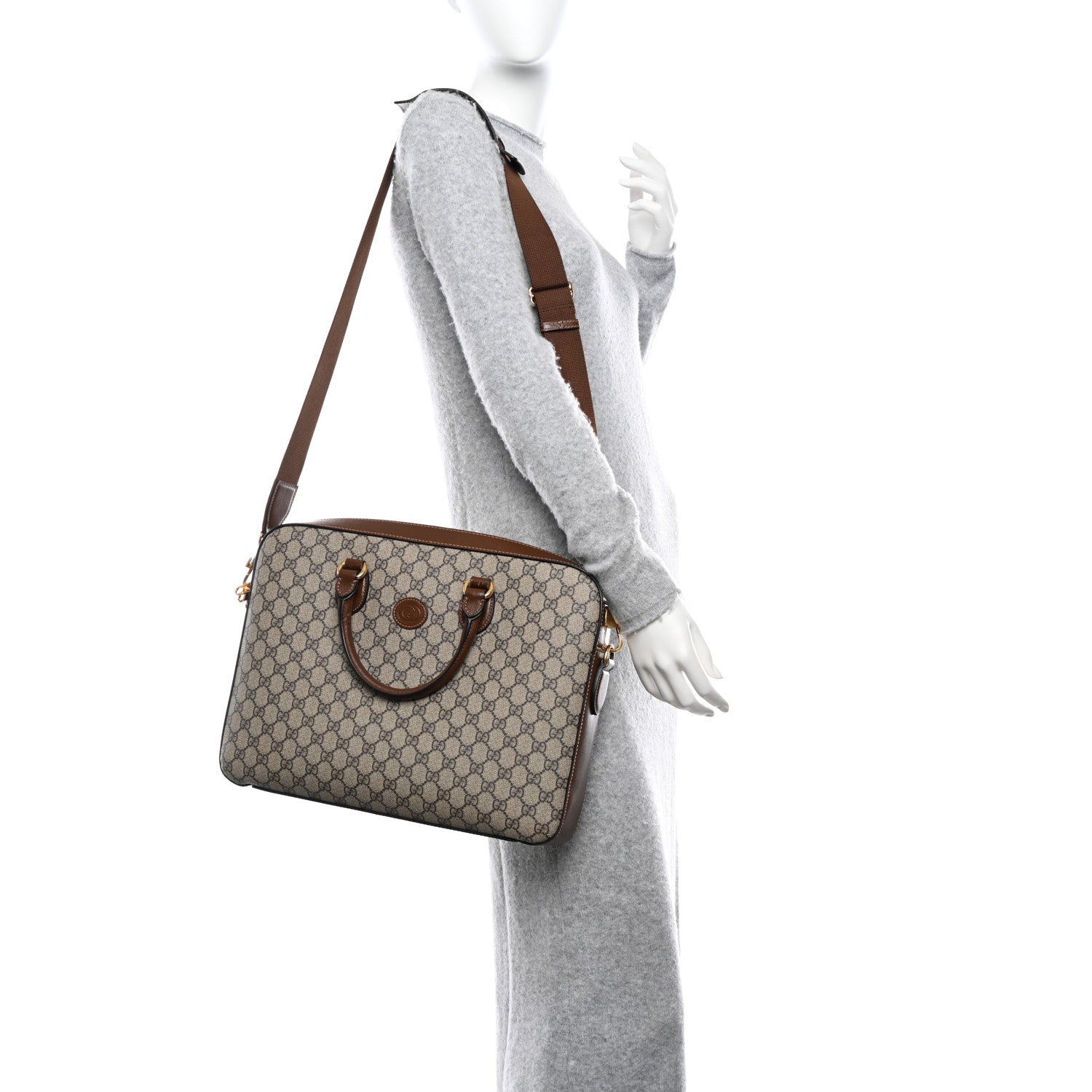 Gucci GG Supreme Monogram Azalea Calfskin Retro Interlocking G Business Case Beige Ebony Brown Sugar 2 of 16