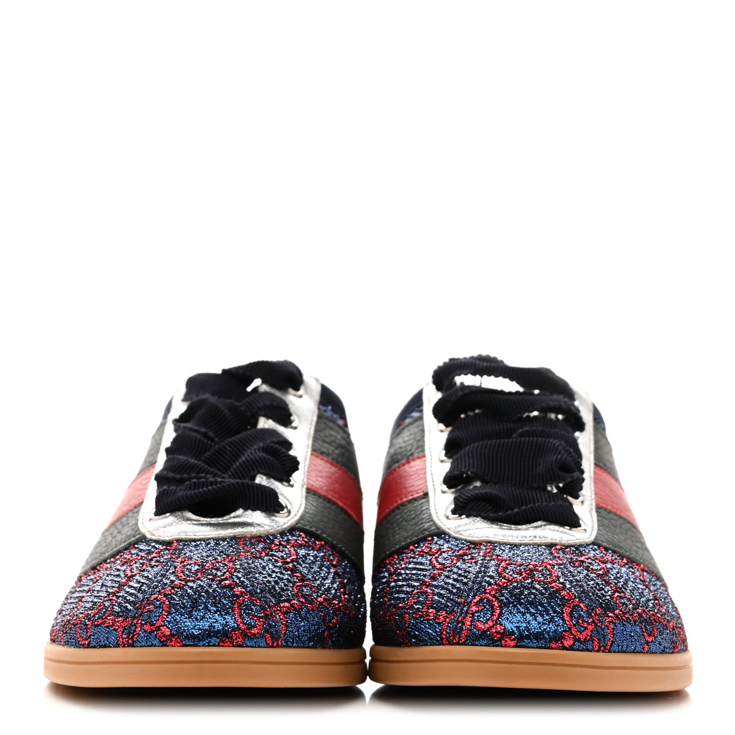 Gucci Lurex Calfskin Web GG Monogram Womens Falacer Sneakers 35.5 Iridescent Blue Iridescent Red Silver 3 of 9
