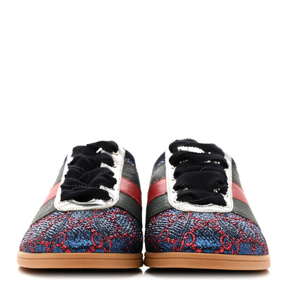 Gucci Lurex Calfskin Web GG Monogram Womens Falacer Sneakers 35.5 Iridescent Blue Iridescent Red Silver 3 of 9