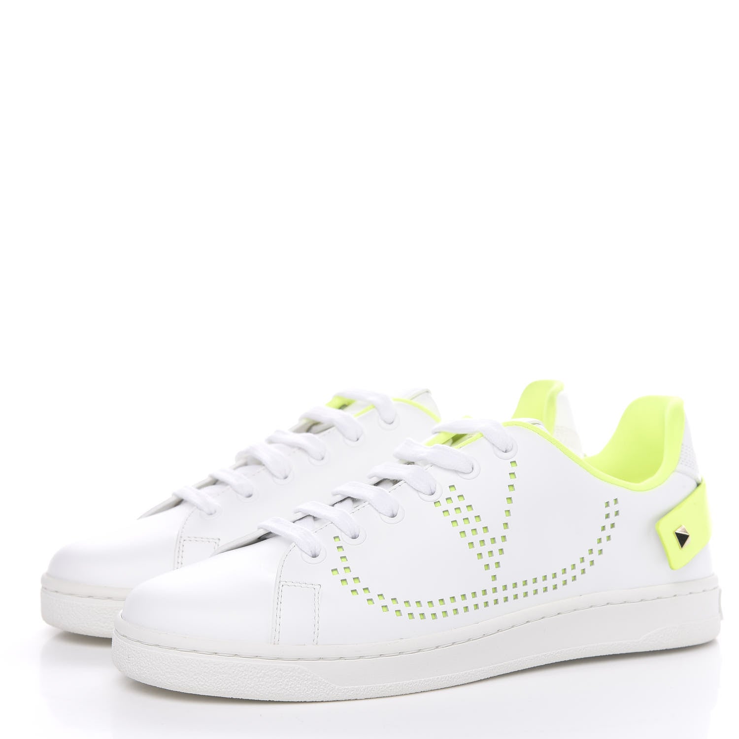Valentino Garavani Calfskin Womens Backnet Sneakers 36 White Fluo Yellow 3 of 9