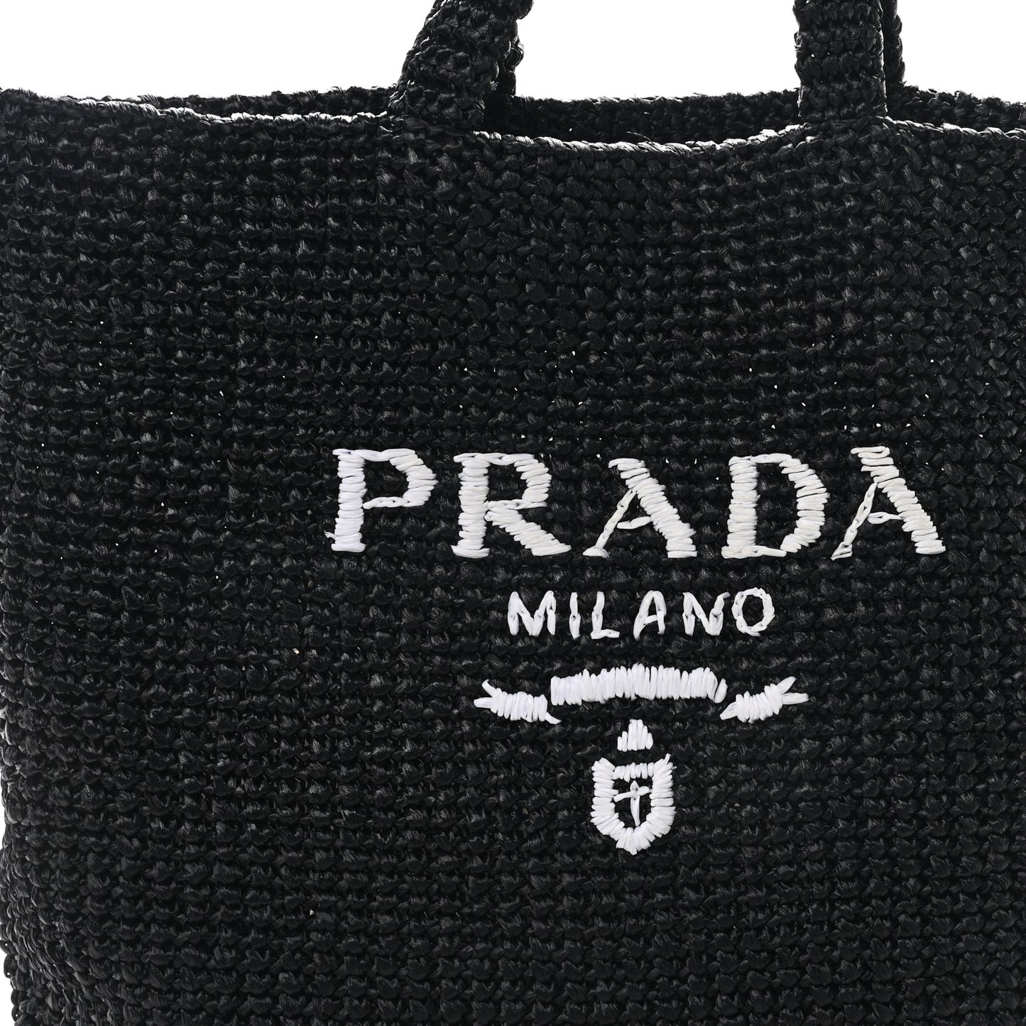 Yarn Raffia Effect Crochet Large Logo Tote Black