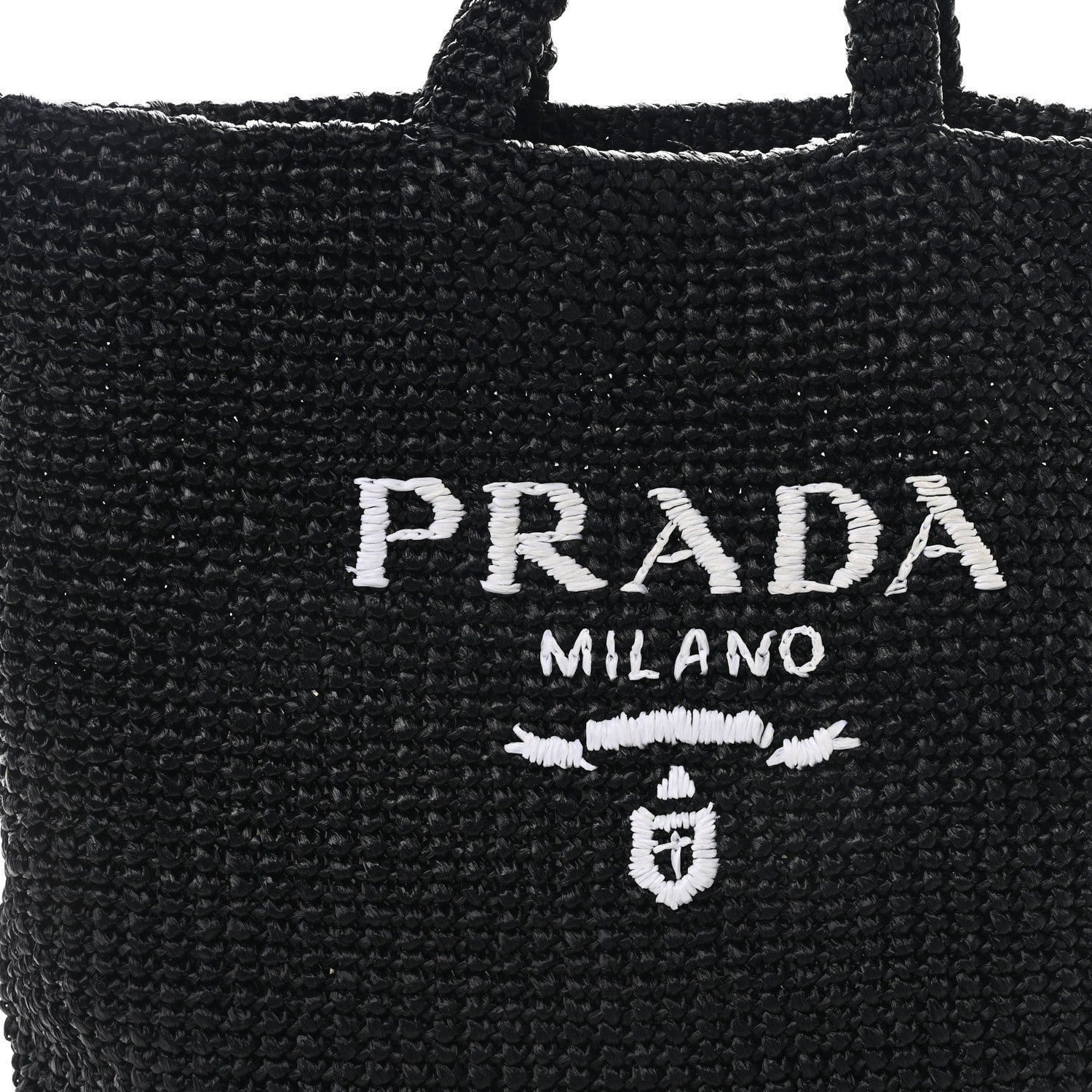 Prada Yarn Raffia Effect Crochet Large Logo Tote Black 8 of 11