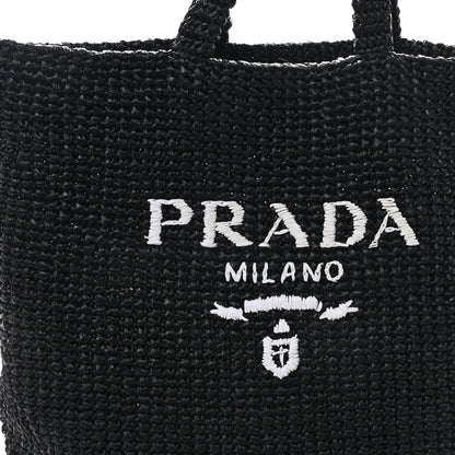 Prada Yarn Raffia Effect Crochet Large Logo Tote Black 8 of 11