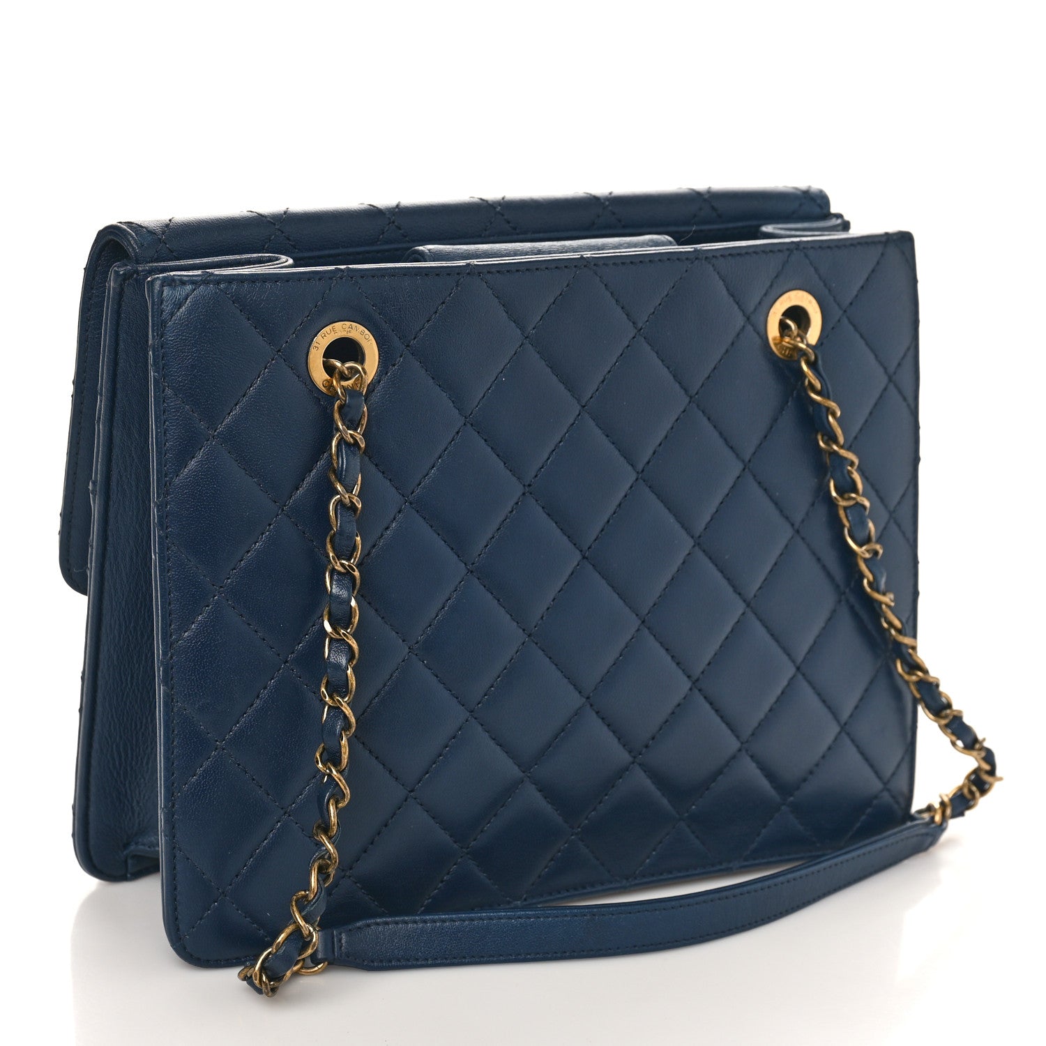 Chanel Sheepskin Quilted Small Beauty Lock Shopping Tote Navy Blue 3 of 11