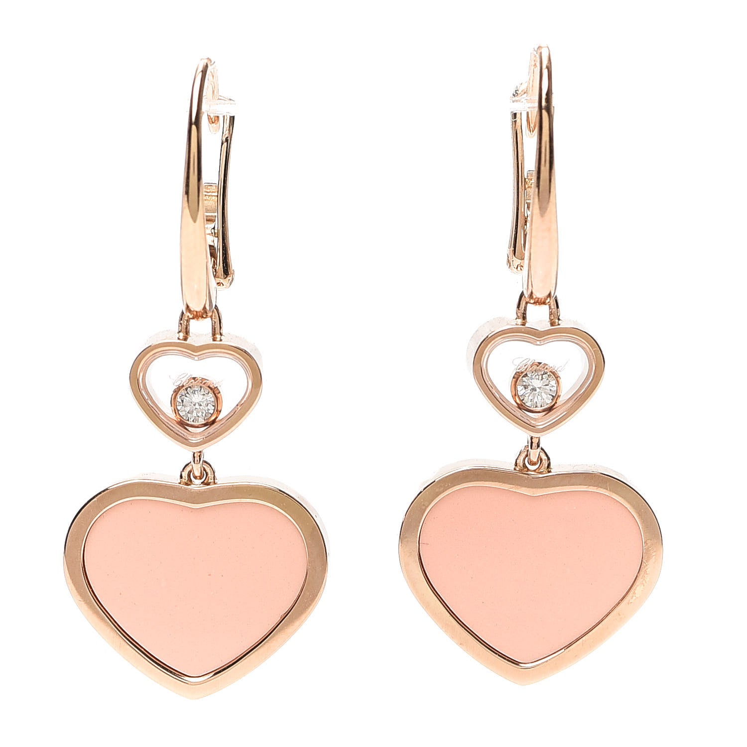 Chopard 18K Rose Gold Diamond Happy Hearts Drop Earrings 1 of 5