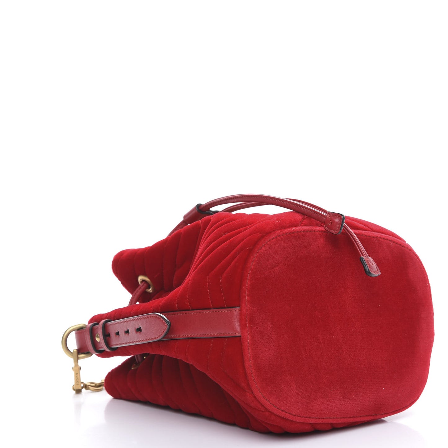 Velvet Matelasse GG Marmont Bucket Bag Hibiscus Red
