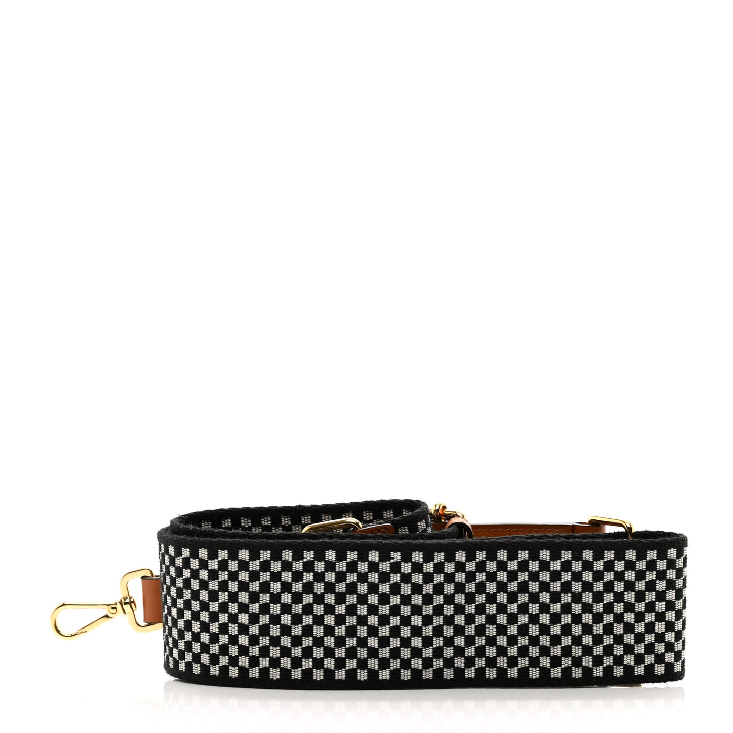 Ribbon Vitello King Logo Embossed Gingham Woven Adjustable Strap You Panna Black Cuoio