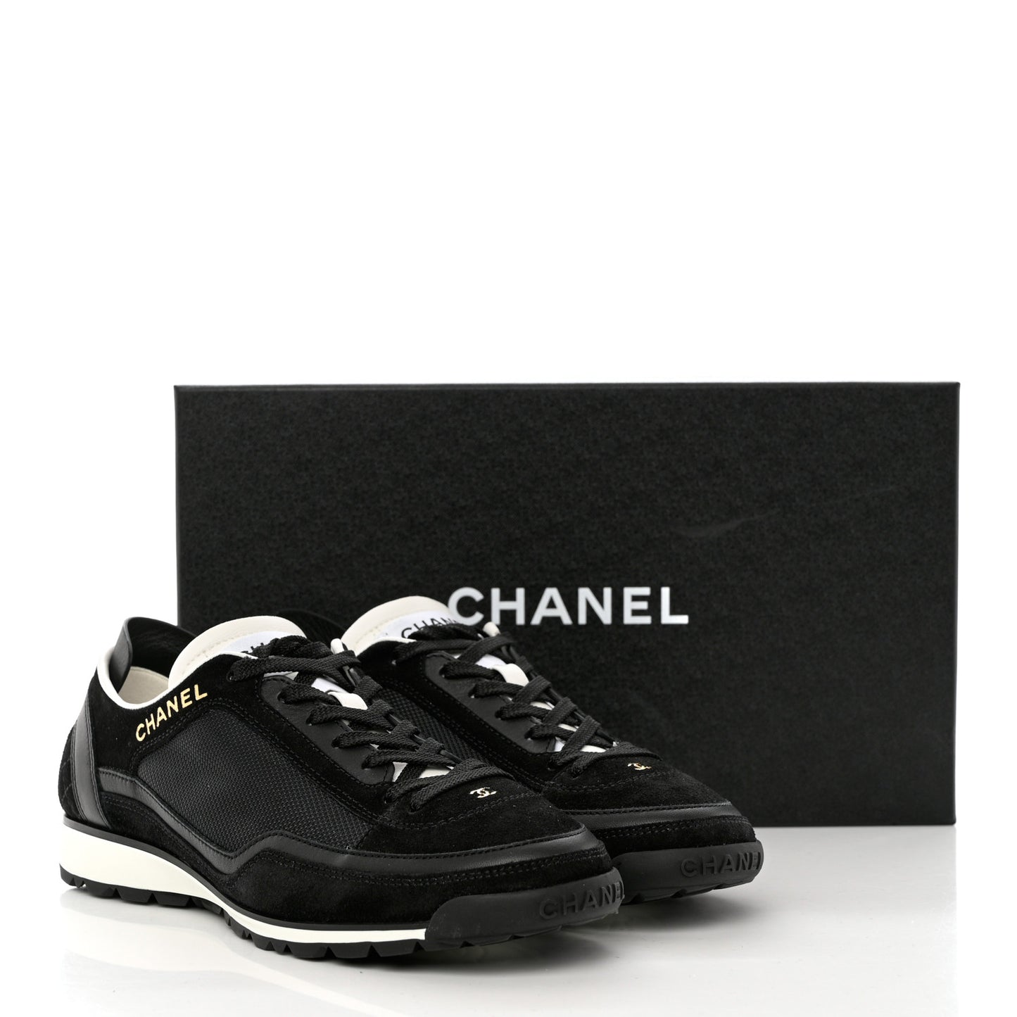 Suede Calfskin Fabric CC Sneakers 37 Black White