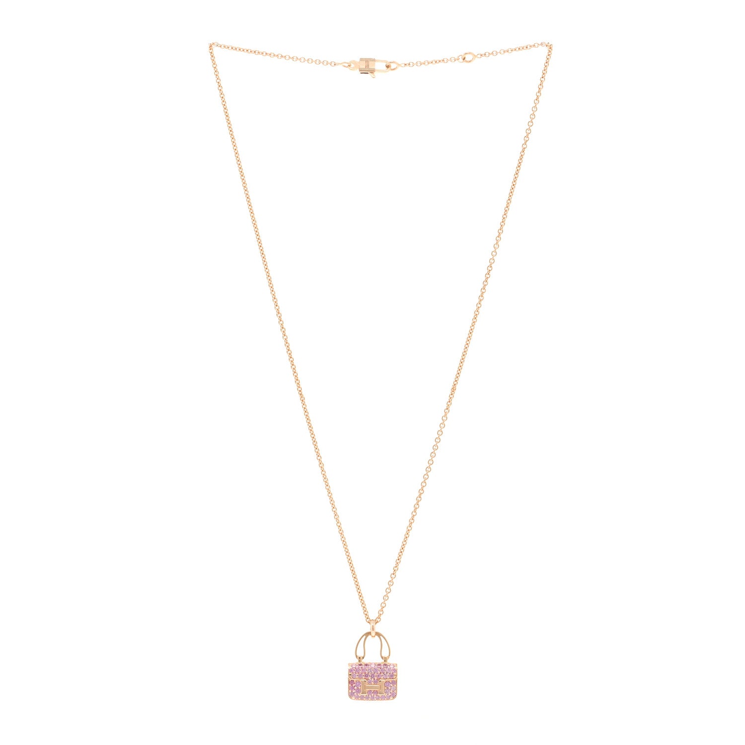 Hermes 18K Rose Gold Pink Sapphire Constance Amulettes Pendant Necklace 3 of 5