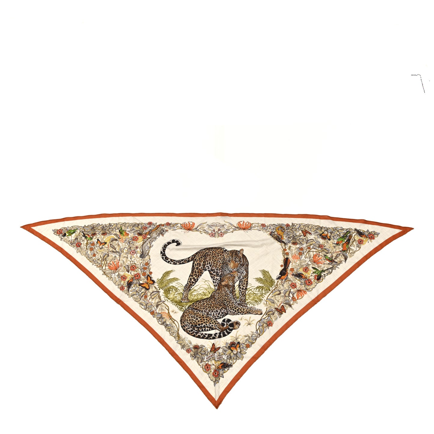 Cashmere Silk Jungle Love Giant Triangle Scarf Orange Cuit Naturel Vert