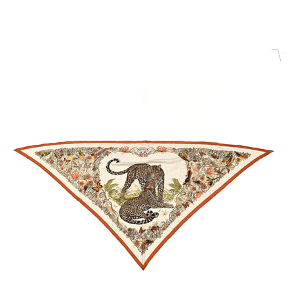 Hermes Cashmere Silk Jungle Love Giant Triangle Scarf Orange Cuit Naturel Vert 1 of 5
