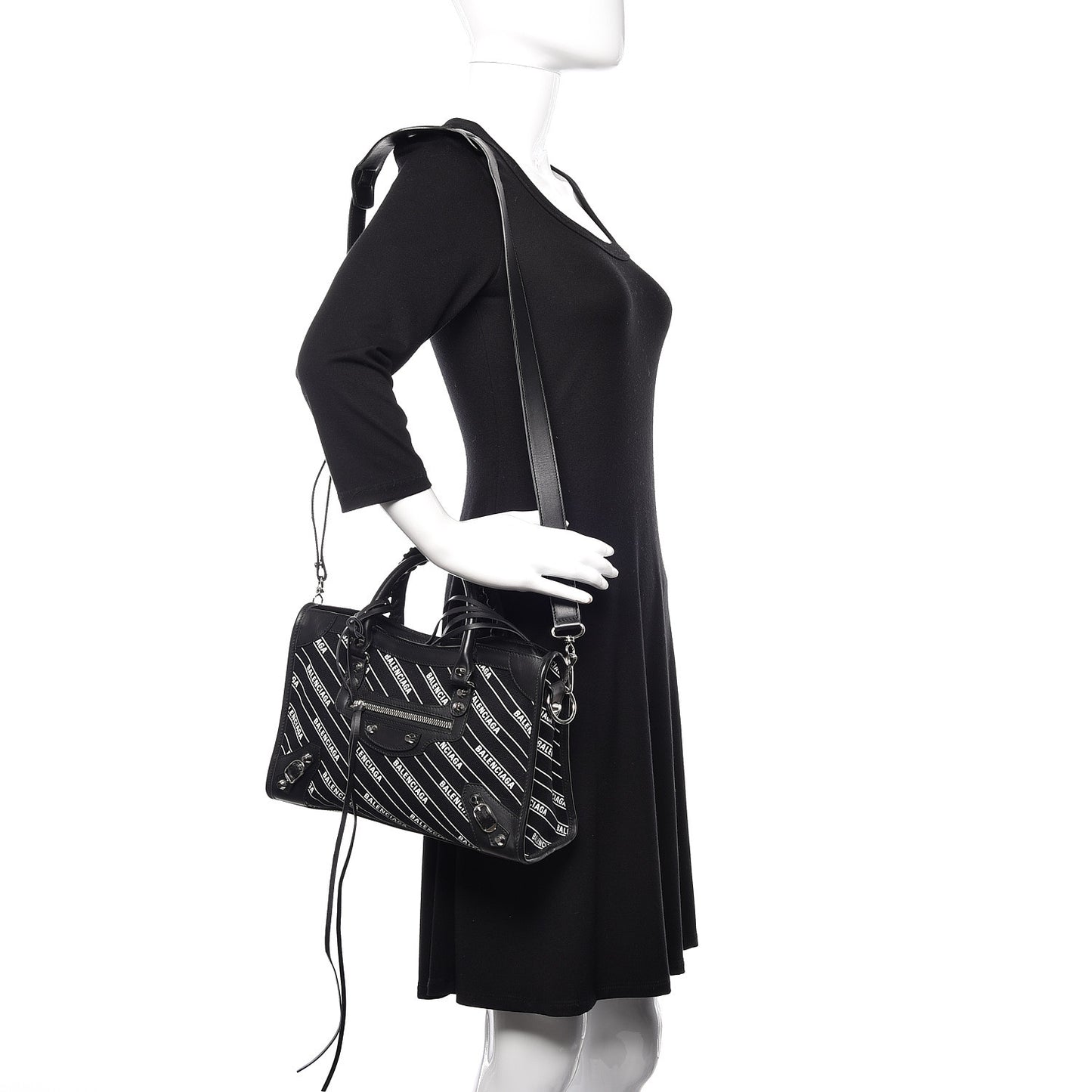 Canvas Satin Calfskin Diagonal Allover Logo Print Classic Silver Hardware S City Black White