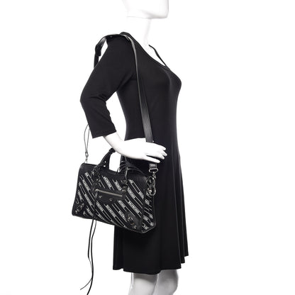 Balenciaga Canvas Satin Calfskin Diagonal Allover Logo Print Classic Silver Hardware S City Black White 2 of 11