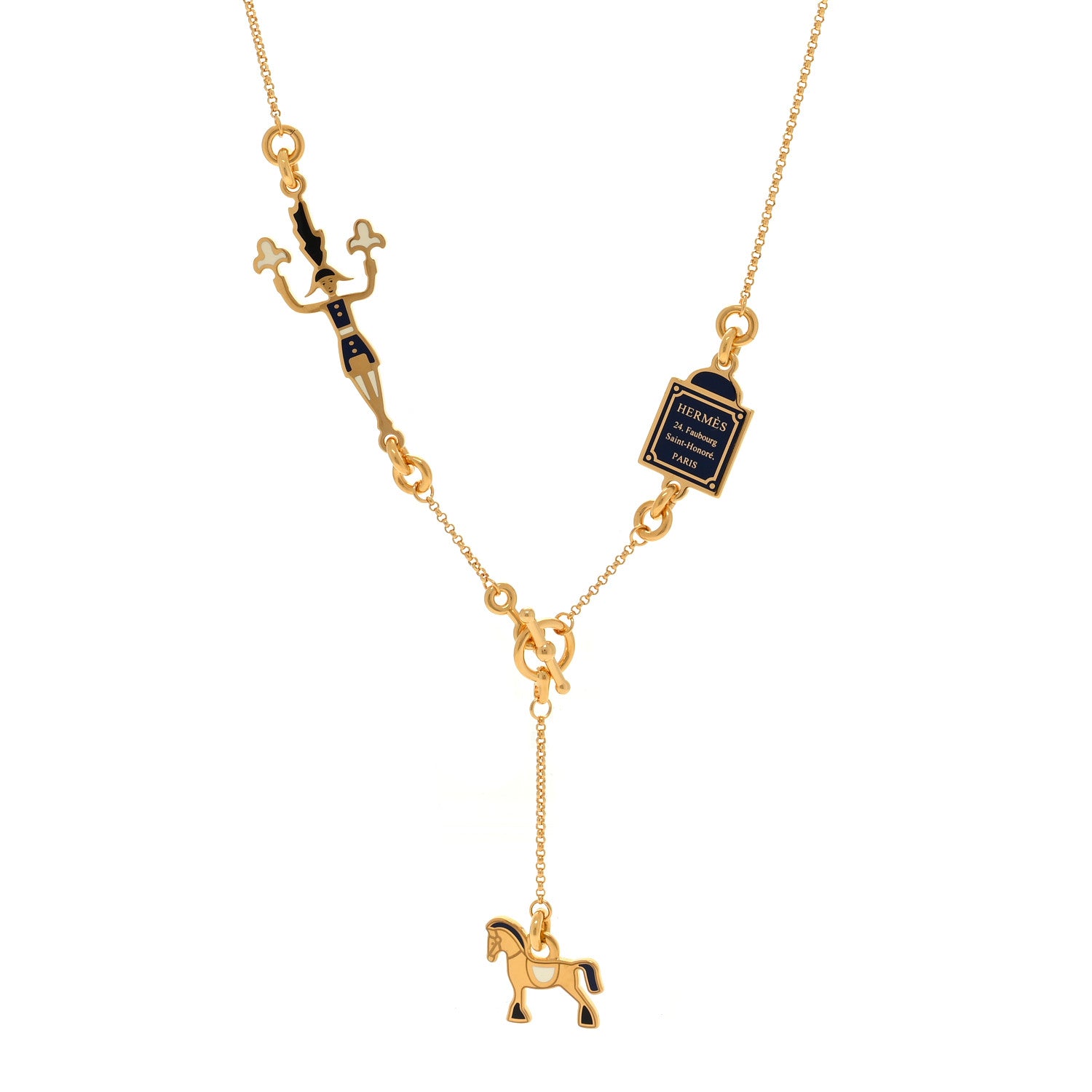 Hermes Metal Enamel Cheval Grand Parade Necklace Gold 1 of 5