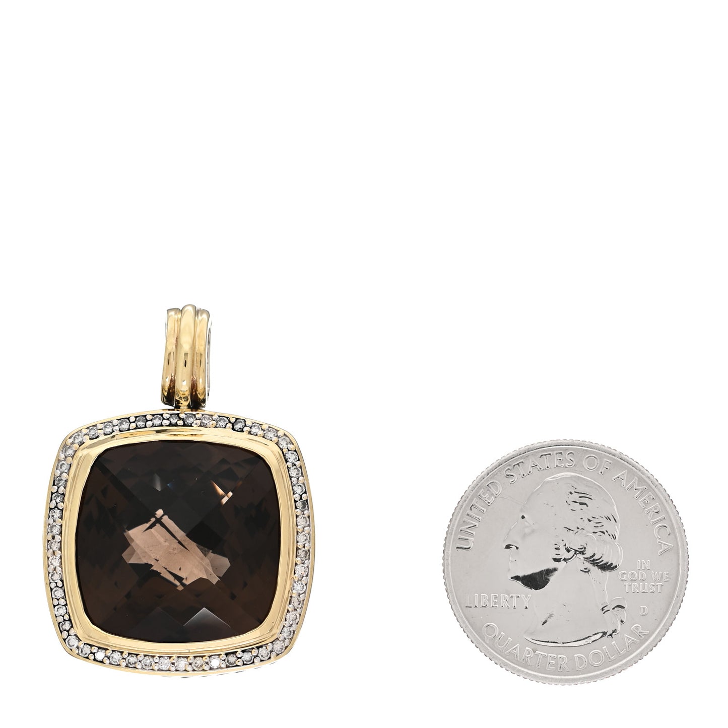 Sterling Silver 18K Yellow Gold Diamond Smoky Quartz 19mm Albion Enhancer Pendant