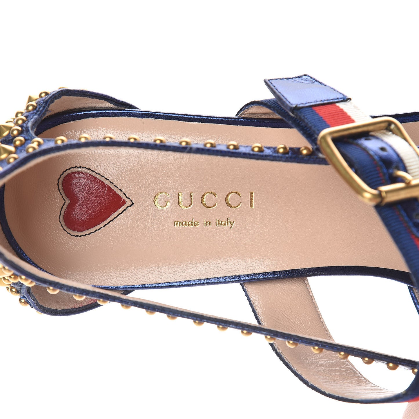 Metallic Nappa Silk Grosgrain Studded Sylvie Web Bamboo Low Heel Pumps 39.5 Sapphire