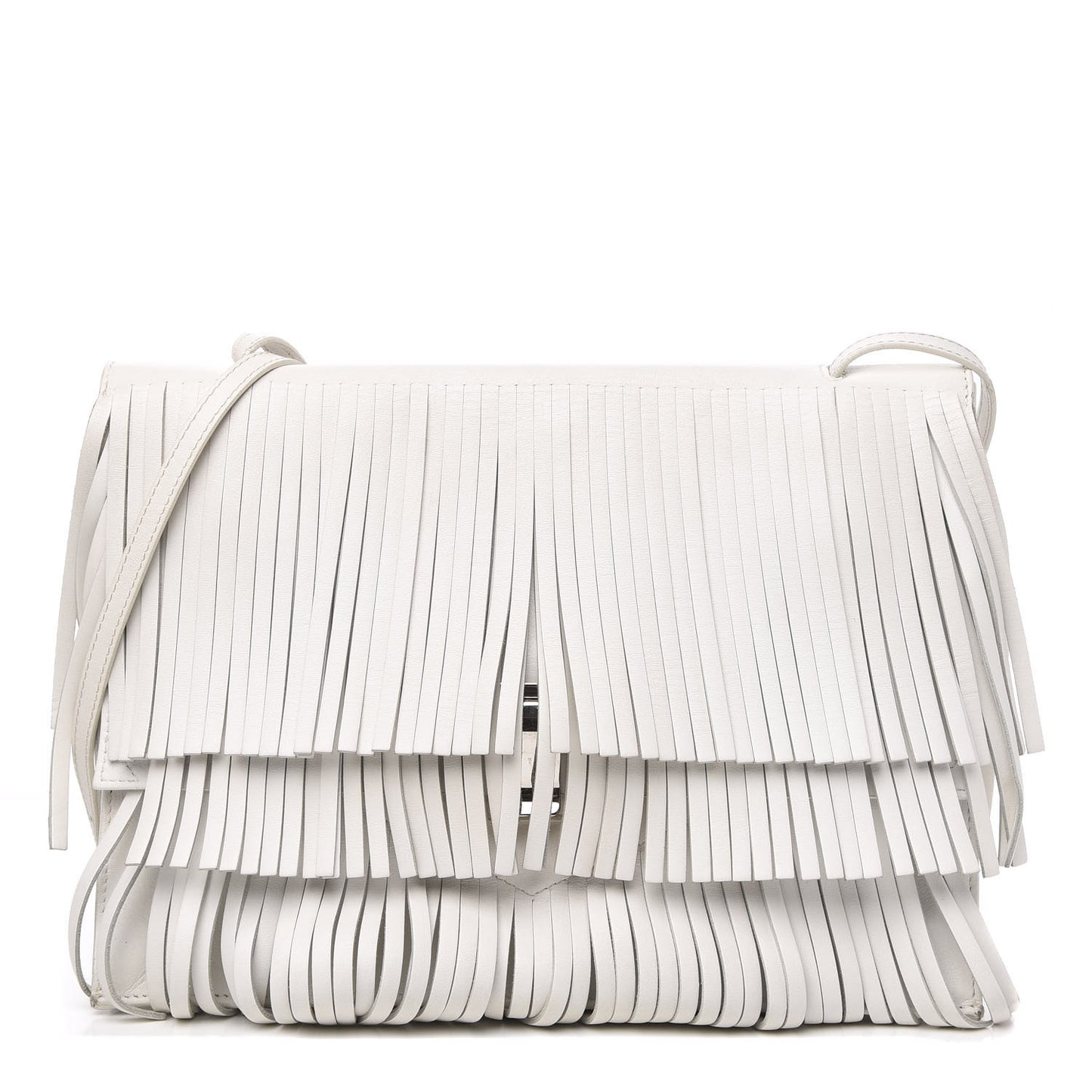 Calfskin Large Fringe Lunch Bag White