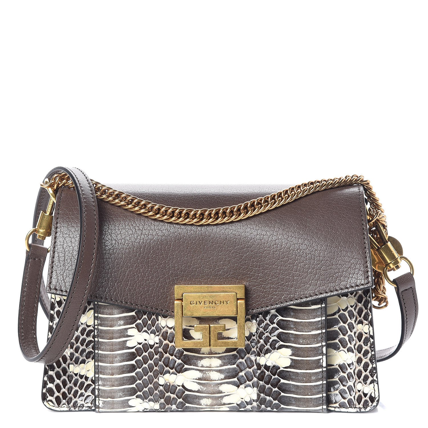 Givenchy Elaphe Goatskin Small GV3 Shoulder Bag Brown Natural 1 of 8