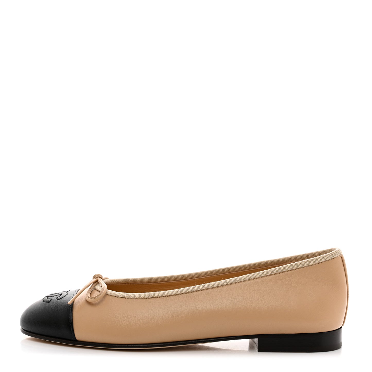 Lambskin Cap Toe CC Ballerina Flats 37.5 Beige Black