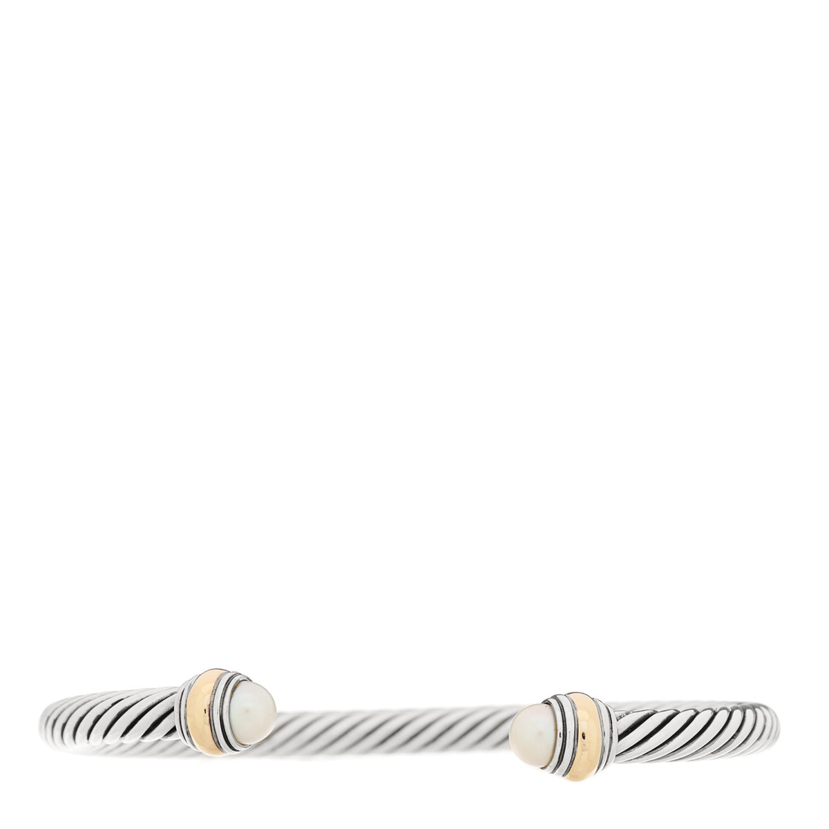 David Yurman Sterling Silver 14K Yellow Gold Cultured Pearl 5mm Cable Classics Petite Color Bracelet 1 of 3