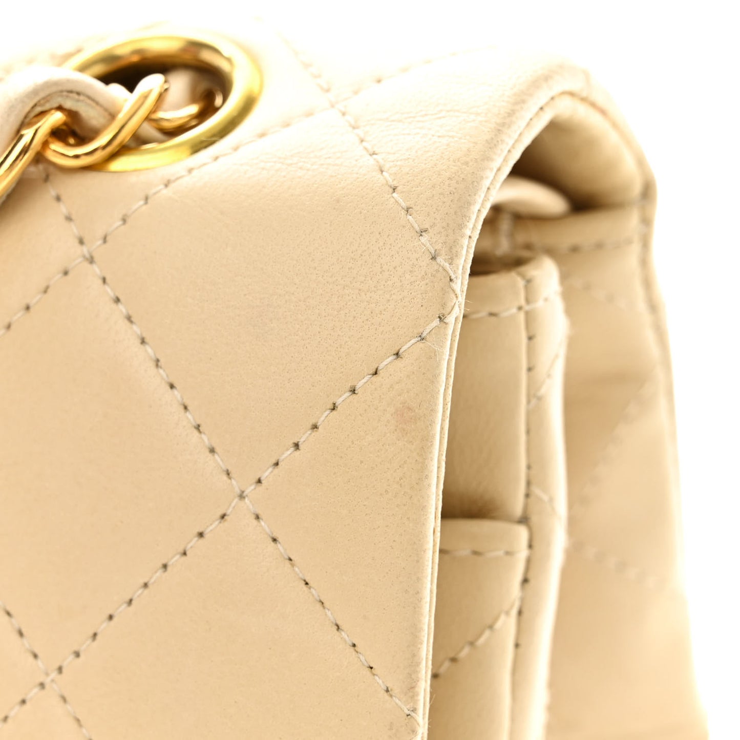 Lambskin Quilted Small Double Flap Beige