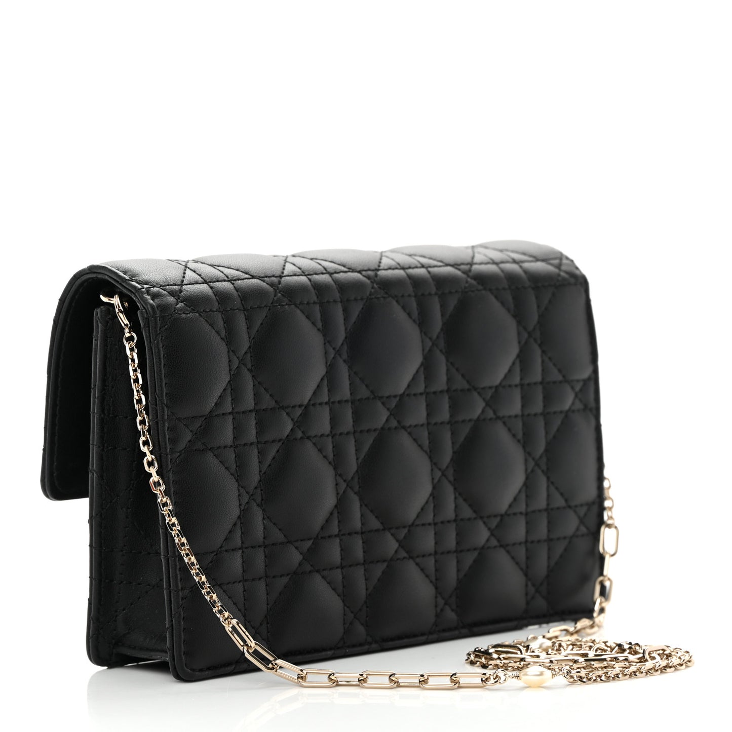 Lambskin Cannage Miss Dior Chain Pouch Black