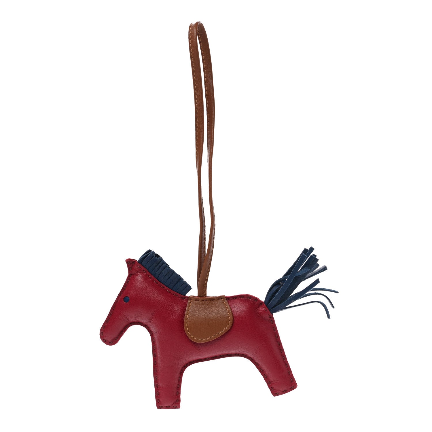Hermes Milo Lambskin Grigri Rodeo Horse Bag Charm GM Rubis Bleu De Malte Fauve 1 of 3