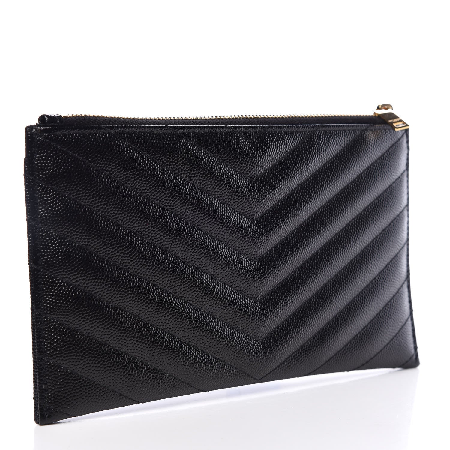 Saint Laurent Grain De Poudre Chevron Monogram Bill Pouch Black 3 of 8