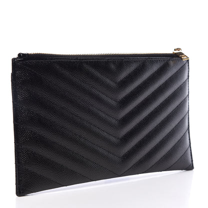 Saint Laurent Grain De Poudre Chevron Monogram Bill Pouch Black 3 of 8