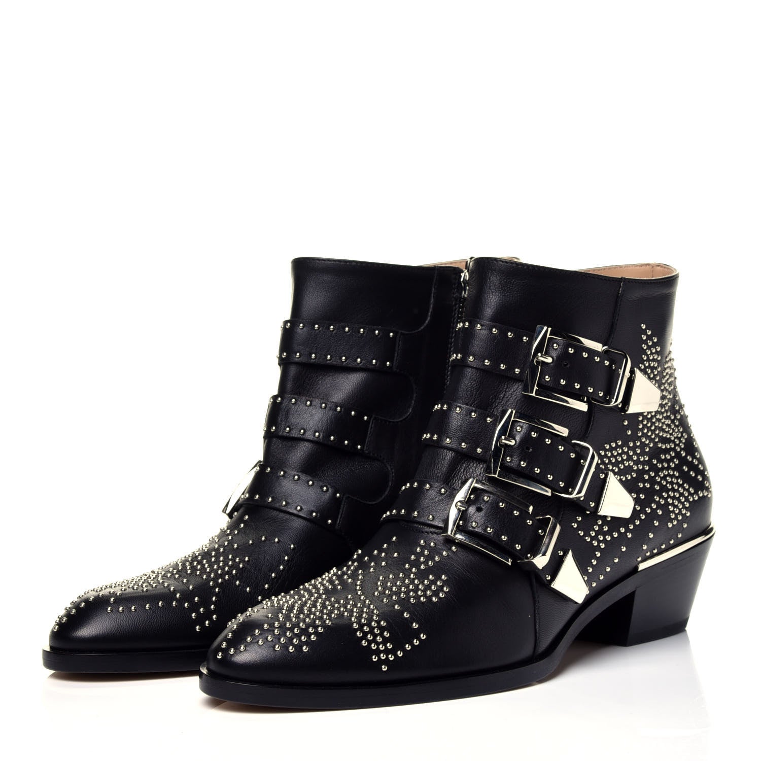 Chloe Nappa Sheepskin Studded Susanna Ankle Boots 37.5 Black 3 of 9