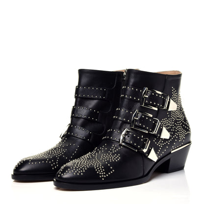 Chloe Nappa Sheepskin Studded Susanna Ankle Boots 37.5 Black 3 of 9