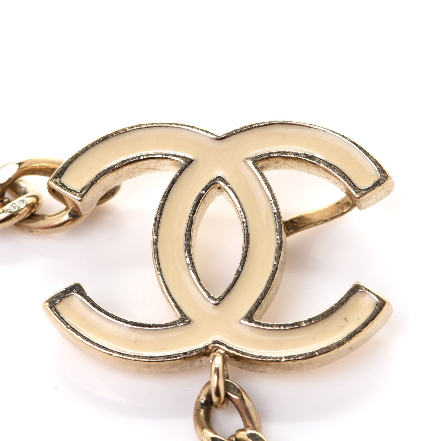 Enamel CC Chain Logo Belt Gold White